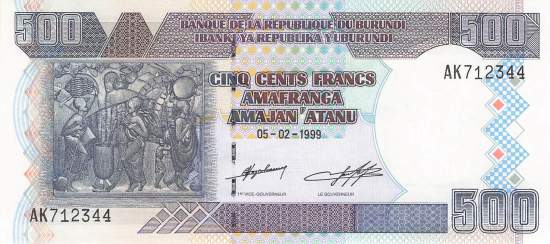 Burundi p38b 500 Francs 1999